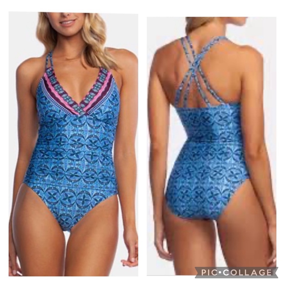 NWOT La Blanca Realist Printed Strappy-Back One-Piece Swimsuit Sz 6